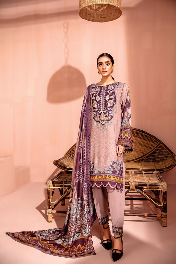 Pink Clay-Farasha Embroidered Linen Unstitched Winter Collection US-F04-PC