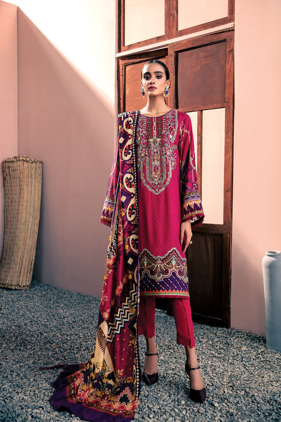 Berry Blush-Farasha Embroidered Linen Unstitched Winter Collection US-F06-BB